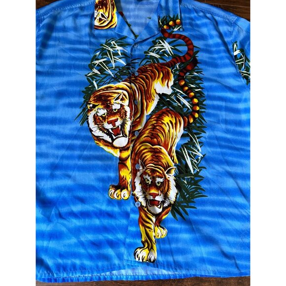 Claudio Nucci Mens XXL Blue Tiger Safari Print Short Sleeve Button Up Shirt - Picture 7 of 10